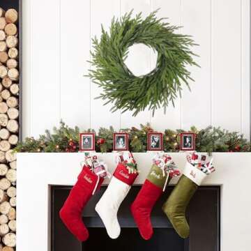 24 Inch Real Touch Norfolk Pine Wreath,Artificial Christmas Wreath for Front Door,Wall Windows Mantle Outdoor Outside Christmas Decoration