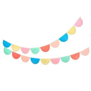 Meri Meri Rainbow Scallop Pennant Banner (Pack of 2), 13' Party Banner Inlcuding Excess Cord, Meri Meri Garland Birthday Party Decorations