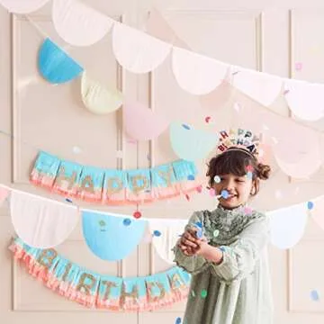 Meri Meri Rainbow Scallop Pennant Banner (Pack of 2), 13' Party Banner Inlcuding Excess Cord, Meri Meri Garland Birthday Party Decorations