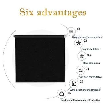 LUCKUP 100% Blackout Roller Shades Blind, Window Blinds with Waterproof Fabric, Thermal Insulated UV Protection for Bedrooms, Living Room, Bathroom, The Office, Easy to Install, 37" W x 79" L(Black)
