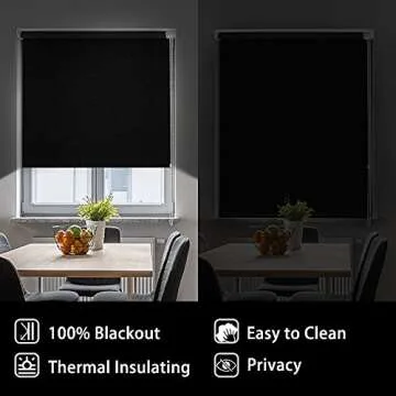 LUCKUP 100% Blackout Roller Shades Blind, Window Blinds with Waterproof Fabric, Thermal Insulated UV Protection for Bedrooms, Living Room, Bathroom, The Office, Easy to Install, 37" W x 79" L(Black)
