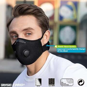 BASE CAMP M Plus Dust Face Mask with Extra 6 Activated Carbon Filters for Woodworking Construction M...