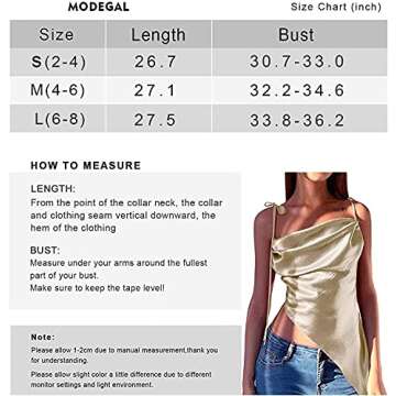 Modegal Women's Shiny Satin Cowl Neck Ruched Bust Irregular Hem Tie Shoulder Costumes Cami Tube Crop Top (Shiny Gold,S)