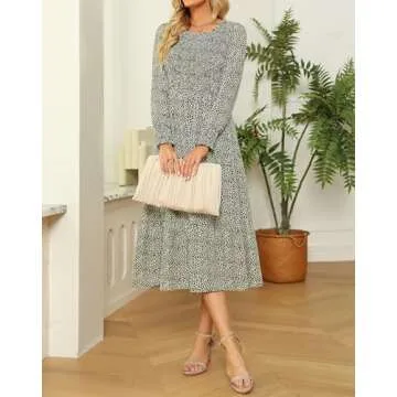 Zattcas Women's Fall 2025 Wedding Guest Dresses Casual Long Sleeve Boho Floral Smocked Tiered Flowy ...