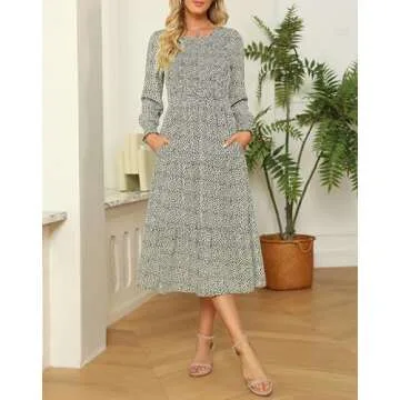 Zattcas Floral Long Sleeve Midi Dress for Women