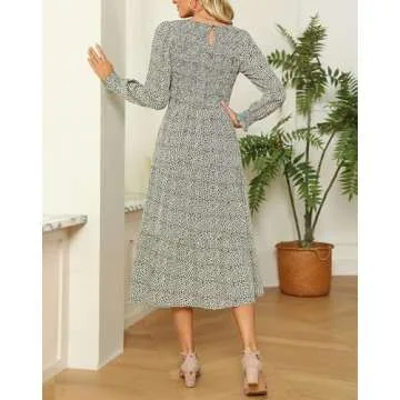 Zattcas Floral Long Sleeve Midi Dress for Women