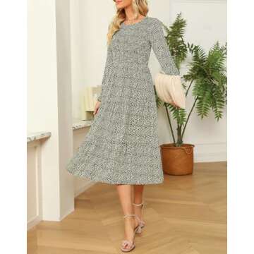 Zattcas Womens Dresses Fall 2025 Wedding Guest Dresses Casual Long Sleeve Boho Floral Smocked Tiered Flowy Modest Work Church Winter Midi Dresses Olive M