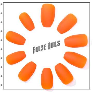 Fstrend Matte Fake Nails - Orange Full Cover Coffin Style