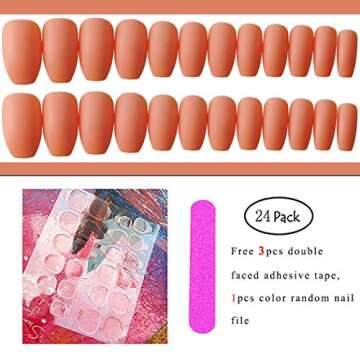 Fstrend Matte Fake Nails - Orange Full Cover Coffin Style