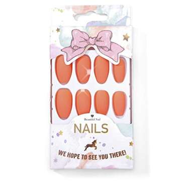 Fstrend Matte Fake Nails - Orange Full Cover Coffin Style