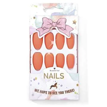 Fstrend Matte Fake Nails - Orange Full Cover Coffin Style