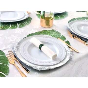 " OCCASIONS " 10 Pieces Pack Pressed Vinyl Placemats/Wedding Accent Centerpiece Placemat (Garden Gre...