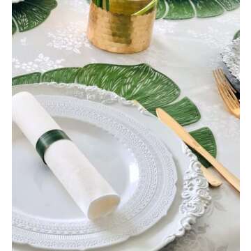 " OCCASIONS " 10 Pieces Pack Pressed Vinyl Placemats/Wedding Accent Centerpiece Placemat (Garden Green)