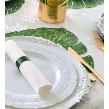 " OCCASIONS " 10 Pieces Pack Pressed Vinyl Placemats/Wedding Accent Centerpiece Placemat (Garden Green)