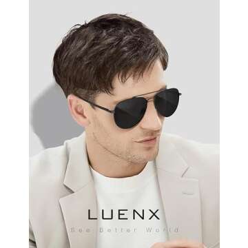 LUENX Aviator Sunglasses for Men Women - Classic Polarized Driving Shades