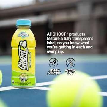 GHOST Hydration Drink, Lemon Lime - RTD Sports Drinks with Electrolytes for Hydration - Beverage for Athletes - Zero Caffeine & Zero Sugars - 16.9 Fl Oz, 12 Pack