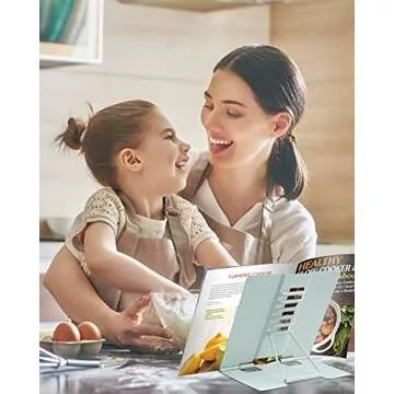 MSDADA Desk Book Stand Metal Reading Rest Book Holder Angle Adjustable Stand Document Holder Portable Sturdy Lightweight Bookstands-Textbooks Tablet Music Books Cook Recipe (Macaron Green)