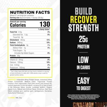 Ryse Loaded Protein Powder | 25g Whey Protein Isolate & Concentrate | with Prebiotic Fiber & MCTs | Low Carbs & Low Sugar | 27 Servings (Cinnamon Toast)