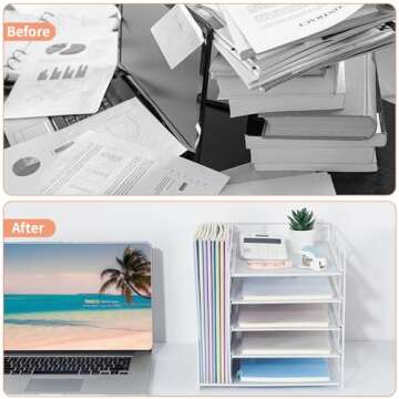 LEKETREE Desk Organizers and Accessories, 5-Tier Paper Letter Tray Organizer with File Holder, Deskt...