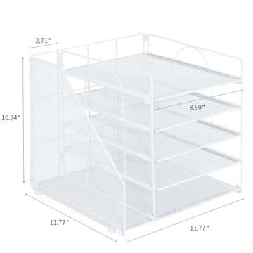 LEKETREE Desk Organizers and Accessories, 5-Tier Paper Letter Tray Organizer with File Holder, Desktop Organizer for Office Supplies, Office Desk Accessories & Workspace (White)
