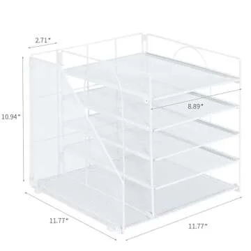 LEKETREE Desk Organizers and Accessories, 5-Tier Paper Letter Tray Organizer with File Holder, Desktop Organizer for Office Supplies, Office Desk Accessories & Workspace (White)