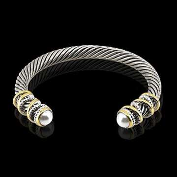 Eastbon Twisted Cable Bracelet with Composite Shell Pearl 6" Antique Cuff Bracelets for Women