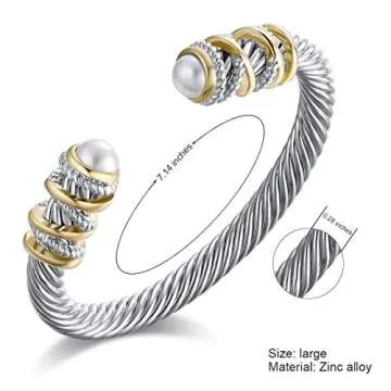 Eastbon Twisted Cable Bracelet with Composite Shell Pearl 6" Antique Cuff Bracelets for Women