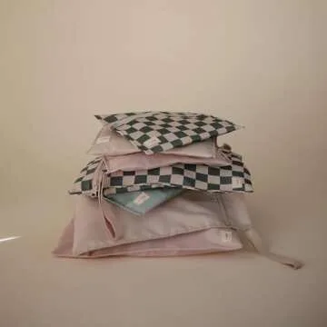 mushie Water Resistant Wet Bags | Large & Small Reusable Storage Bag for Baby Items and Travel | Zippered Pockets with Handle | Machine Washable, Set of 2 (Olive Check)