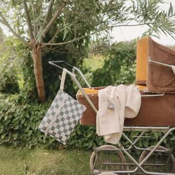 mushie Water Resistant Wet Bags | Large & Small Reusable Storage Bag for Baby Items and Travel | Zippered Pockets with Handle | Machine Washable, Set of 2 (Olive Check)