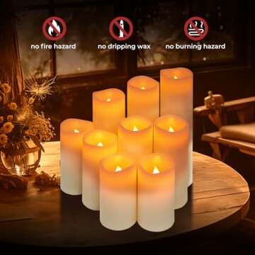 Baleid Pillar Candles Set of 9, Ivory White Flameless Candles, Real Wax Realistic LED Candles with Remote, Electric Candles Flickering Cycling 24 Hours