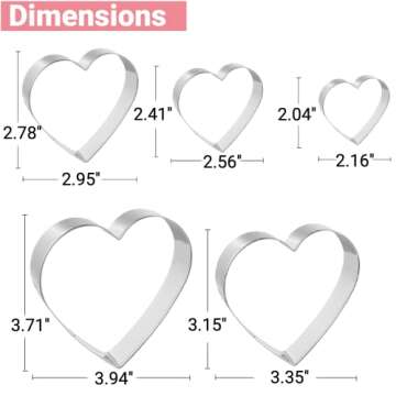 JOB JOL Heart Cookie Cutters 5 PCS, 2'' to 4'', for Valentine's Day