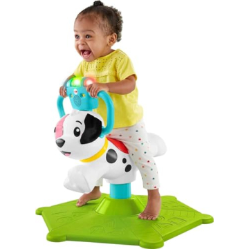 Fisher-Price Toddler Learning Toy, Bounce and Spin Puppy Stationary Ride-On Bouncer with Music & Lig...