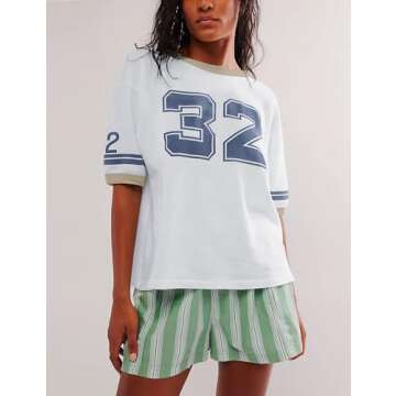 Anoumcy Cotton Oversized Graphic Print T-Shirts for Women 2024 Summer Casual Tops