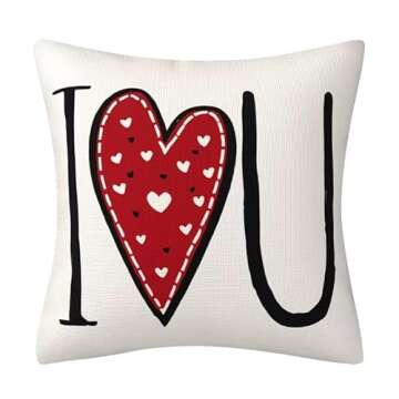Valentines Day Decor-Throw Pillow Covers 18x18 in Set of 4,Valentine Linen Pillow Case with Red Hear...