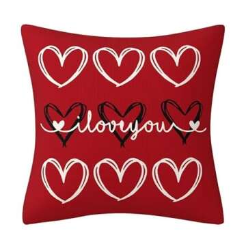 Valentines Day Decor-Throw Pillow Covers 18x18 in Set of 4,Valentine Linen Pillow Case with Red Heart Love You More for Large Couch Sofa Home Indoor Outdoor Holiday Decorations