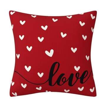Valentines Day Decor-Throw Pillow Covers 18x18 in Set of 4,Valentine Linen Pillow Case with Red Heart Love You More for Large Couch Sofa Home Indoor Outdoor Holiday Decorations