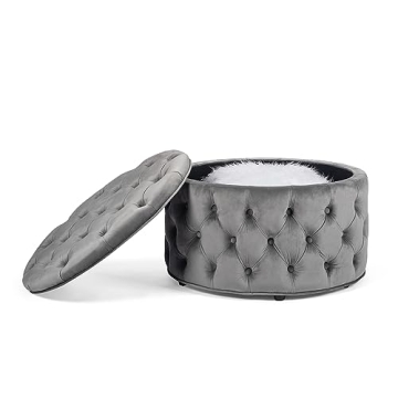 Homebeez 28 Inch Round Velvet Storage Ottoman - Chic Storage Solution for Your Living Space