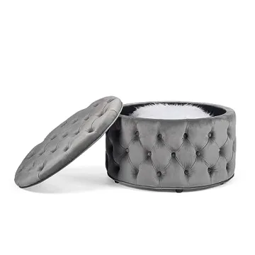 Homebeez 28 Inch Round Velvet Storage Ottoman - Chic Storage Solution for Your Living Space