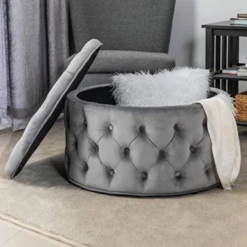 Stylish Homebeez Round Velvet Storage Ottoman 28-Inch