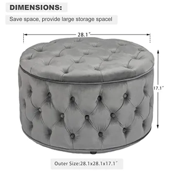Stylish Homebeez Round Velvet Storage Ottoman 28-Inch
