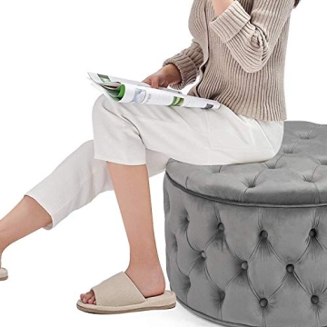 Stylish Homebeez Round Velvet Storage Ottoman 28-Inch