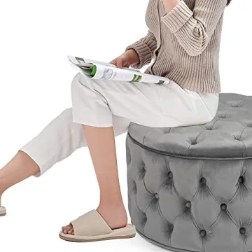 Stylish Homebeez Round Velvet Storage Ottoman 28-Inch