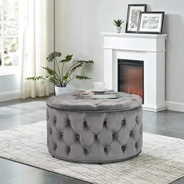 Stylish Homebeez Round Velvet Storage Ottoman 28-Inch