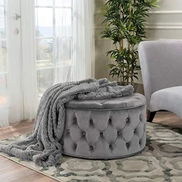 Stylish Homebeez Round Velvet Storage Ottoman 28-Inch