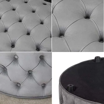 Stylish Homebeez Round Velvet Storage Ottoman 28-Inch