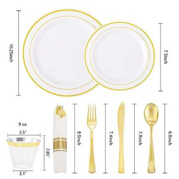 WELLIFE Gold Disposable Plates & Cutlery Set 350-Piece