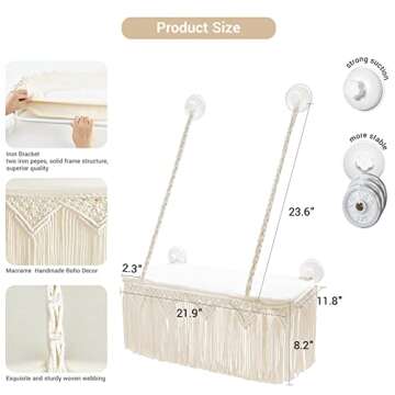 Dahey Macrame Cat Window Perch Boho Cat Hammock Wall Mounted Pet Resting Seat Bed for Indoor Cats Safety Space Saving Kitty Swing Shelf with Tassel Holds up to 45 lbs with Screw Suction Cups, Gift