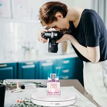 Foleto Motorized Rotating Display Stand with LED 22lb Load, 10inch/25cm 360 Degree Electric Rotating Display Stand for Display Jewelry, Product Photography (white 10inch with led light)