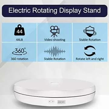 Foleto Motorized Rotating Display Stand with LED 22lb Load, 10inch/25cm 360 Degree Electric Rotating Display Stand for Display Jewelry, Product Photography (white 10inch with led light)