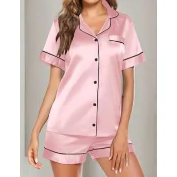 Ekouaer Satin Pajamas for Women Soft Silk Short Set